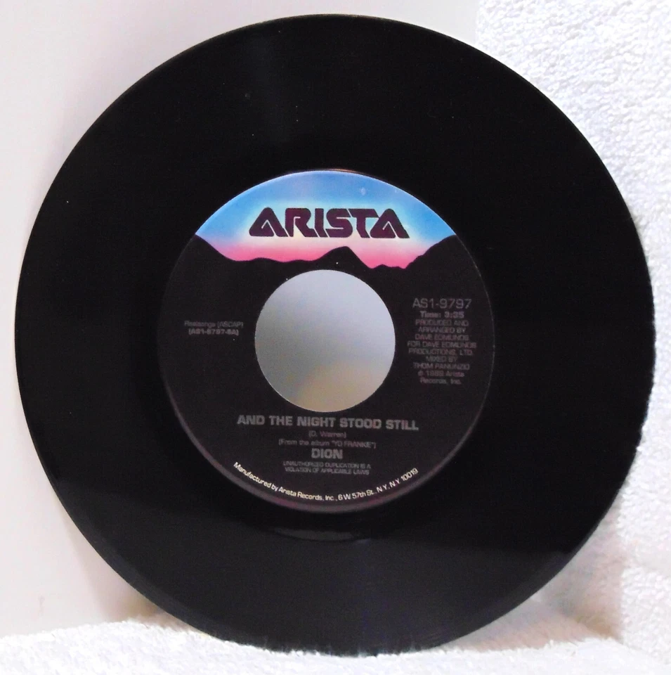 Dion – And The Night Stood Still - 1989 Arista 7" 45 Single + Picture Sleeve EX Foto 3 de 4