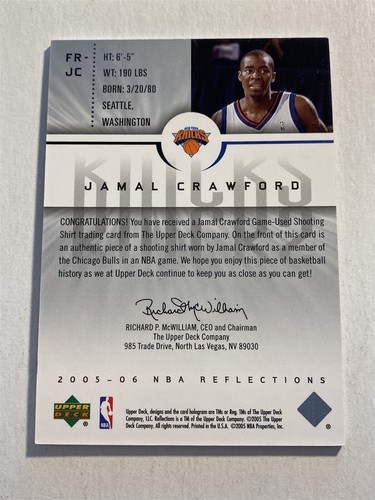 JAMAL CRAWFORD Knicks 2005-06 UD Reflections Tessuto Swatch MAGLIA (H3) - Foto 2 di 2