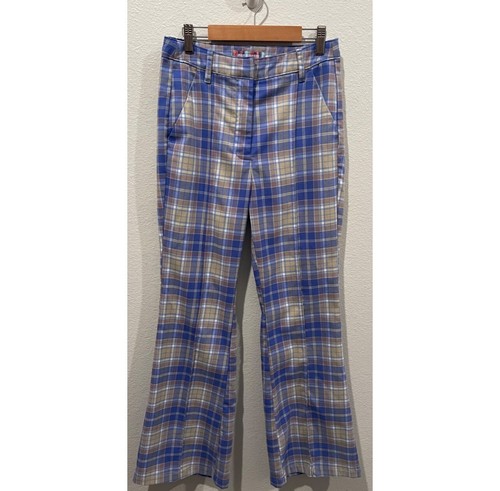 URBAN OUTFITTERS Isabella Printed Plaid Flare Pockets Pants Size 0 - Picture 2 of 5