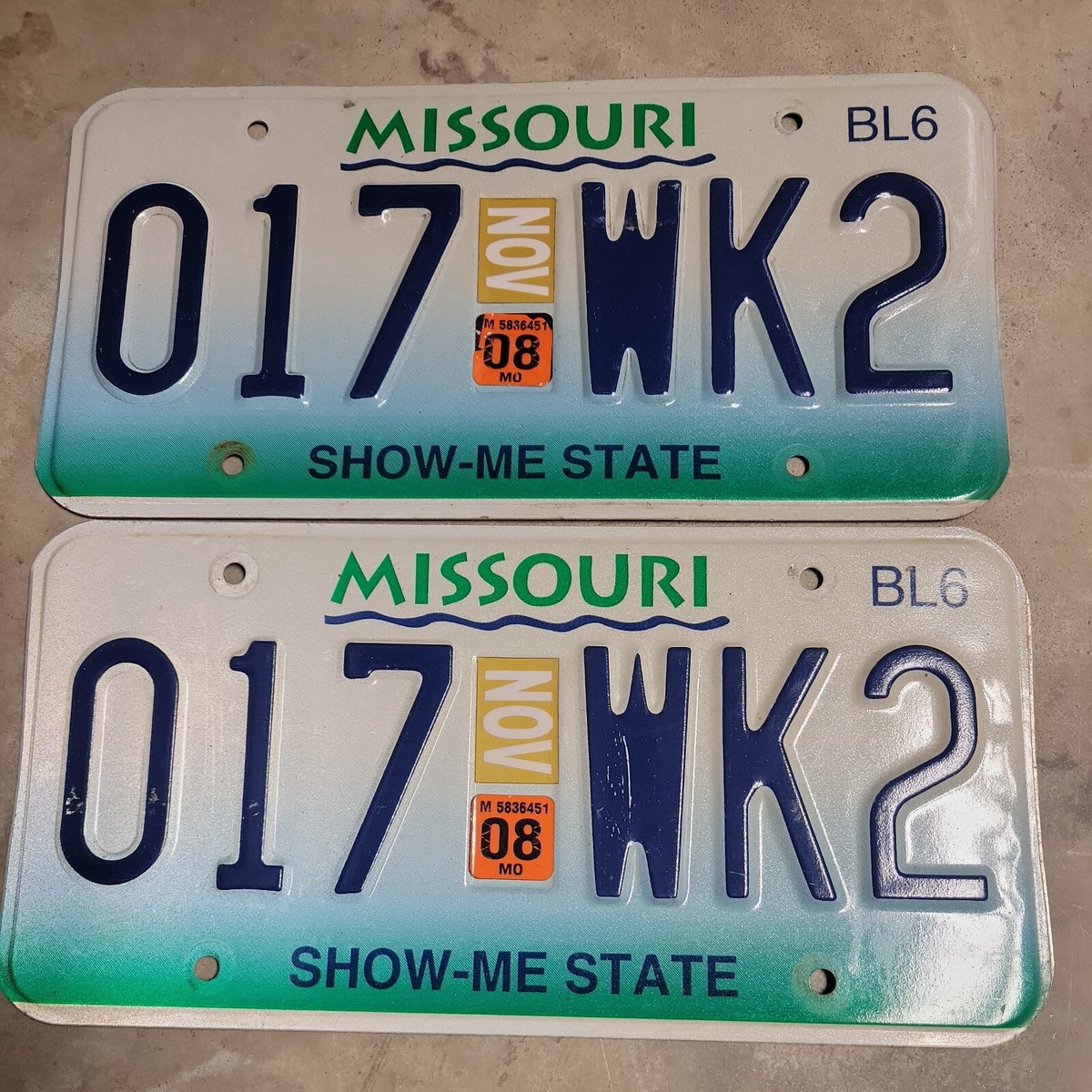 BL6 - MISSOURI 2008 LICENSE PLATE PAIR 017-WK2 | eBay