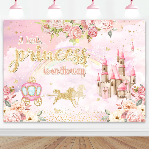 Princess Baby Shower Backdrop Girl Floral Castle Carriage Baby Shower Party D... - Picture 11 of 12