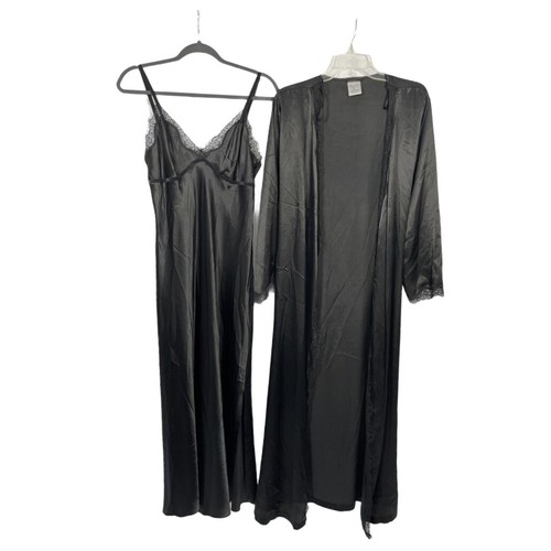 Cabernet Sleepwear Satin Robe & Nightgown Long Peignoir Set Black M - Picture 6 of 11