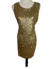 Michael Kors Gold Sequin Sleeveless Mini Dress with Chain Back C10