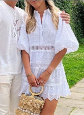 Alice + Olivia Women White Blakesley Embroidered Eyelet Shirt Dress Sz 12  $495 | eBay