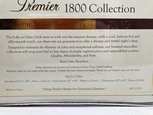 Clara Clark King Size Bed Sheet Set Ultra Soft Feel Wrinkle Free Deep Pocket - Picture 5 of 6