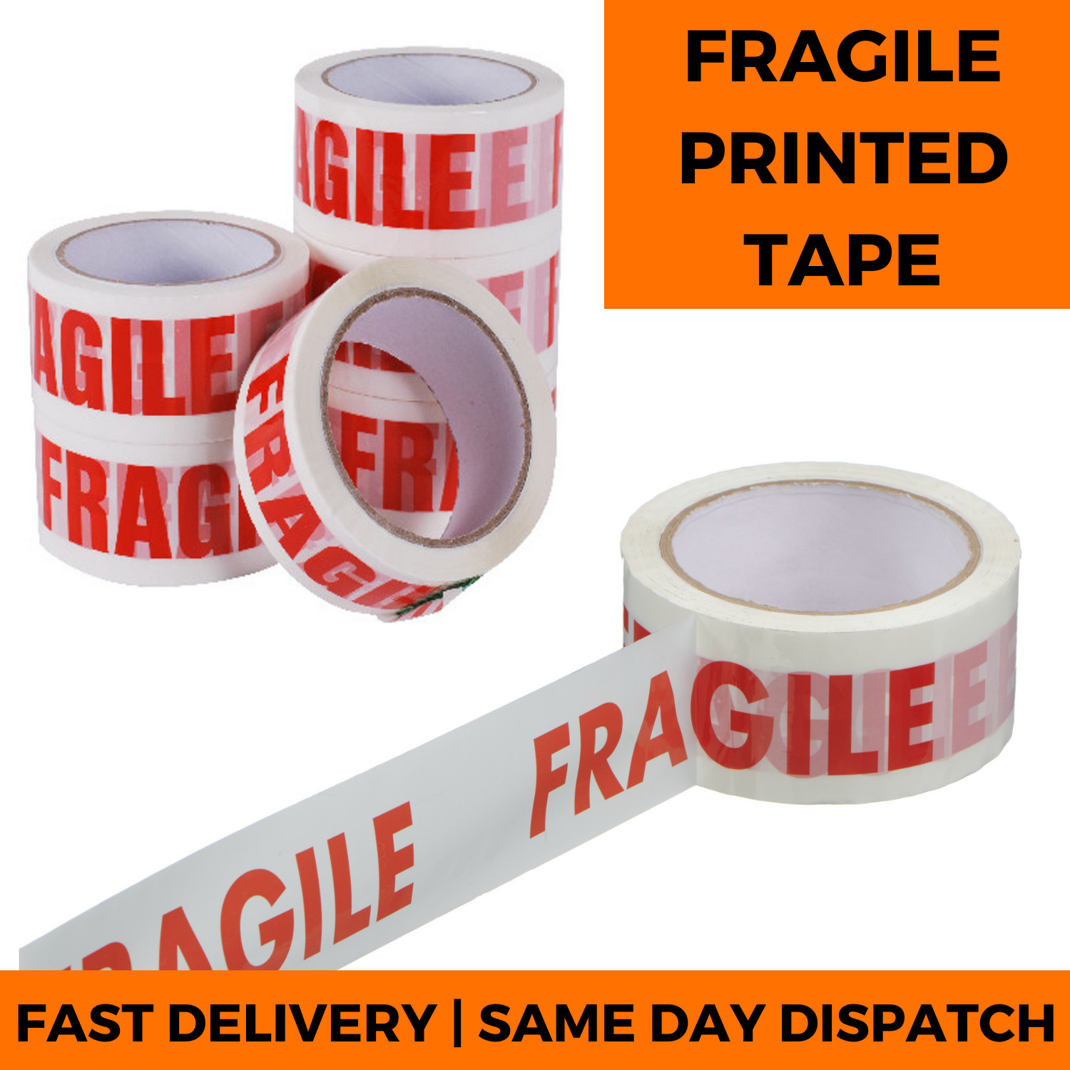 Fragile Tape - Printed Strong Parcel Packing 6 12 Rolls Carton Sealing Packaging