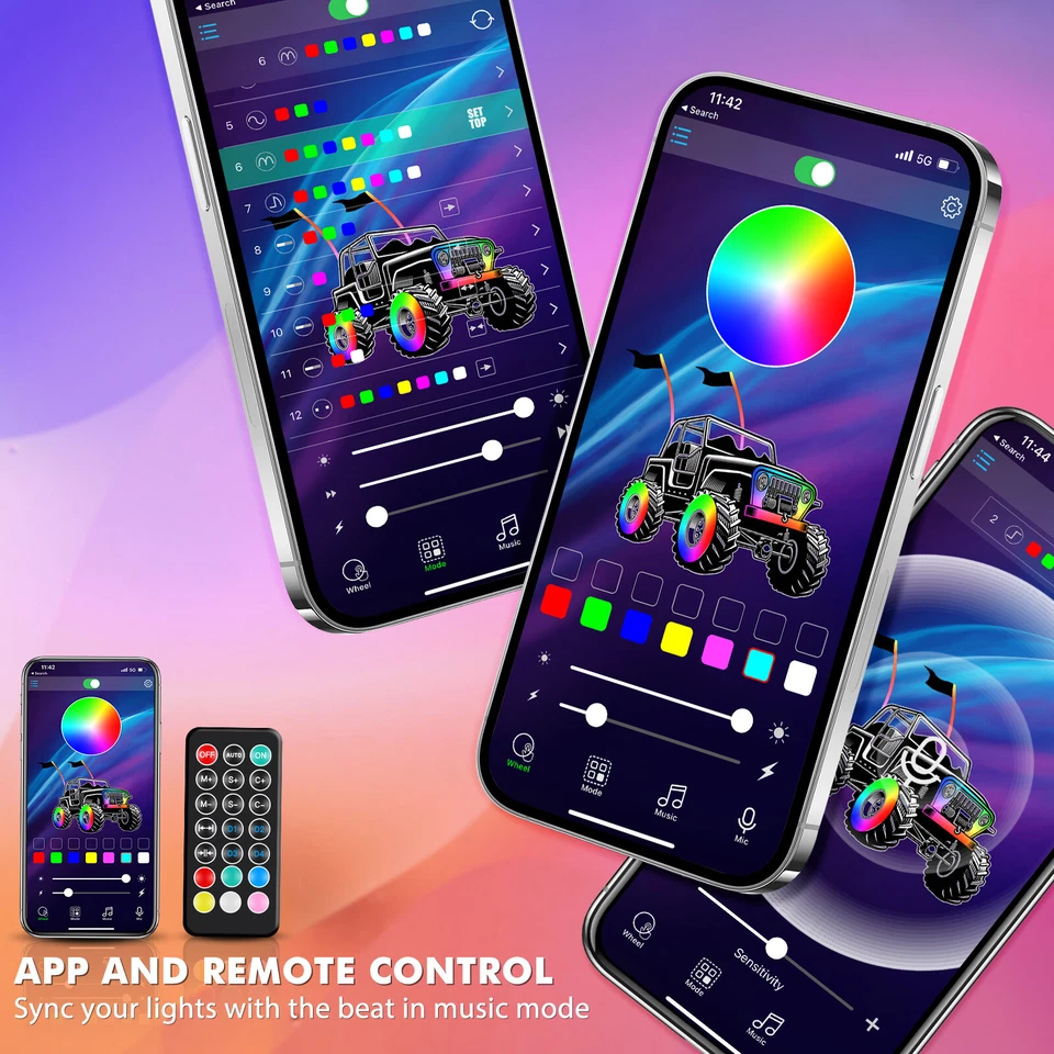 2X 3FT Espiral RGB LED Látigo Luz Bandera Antena Iluminada Control Remoto Para Offroad ATV UTV Foto 4 de 4