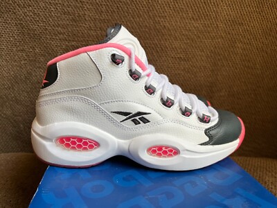 Reebok question mid gravel pink girls size pre-owned 100% authentic white  pink