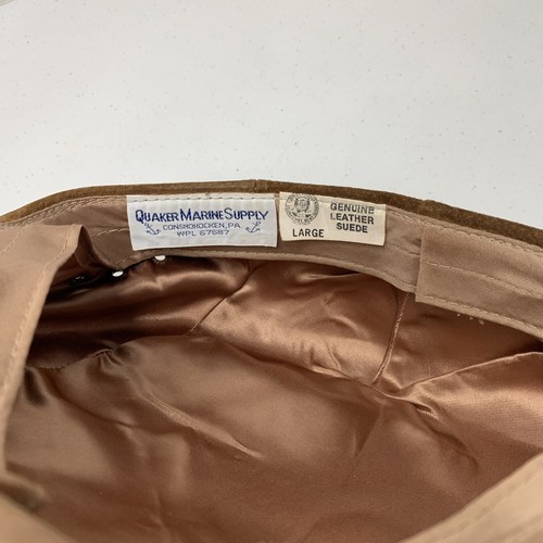 VTG Quaker Marine Supply Brown Suede Leather Lined Newsboy Flat Driving Cap Sz L - Picture 6 of 22
