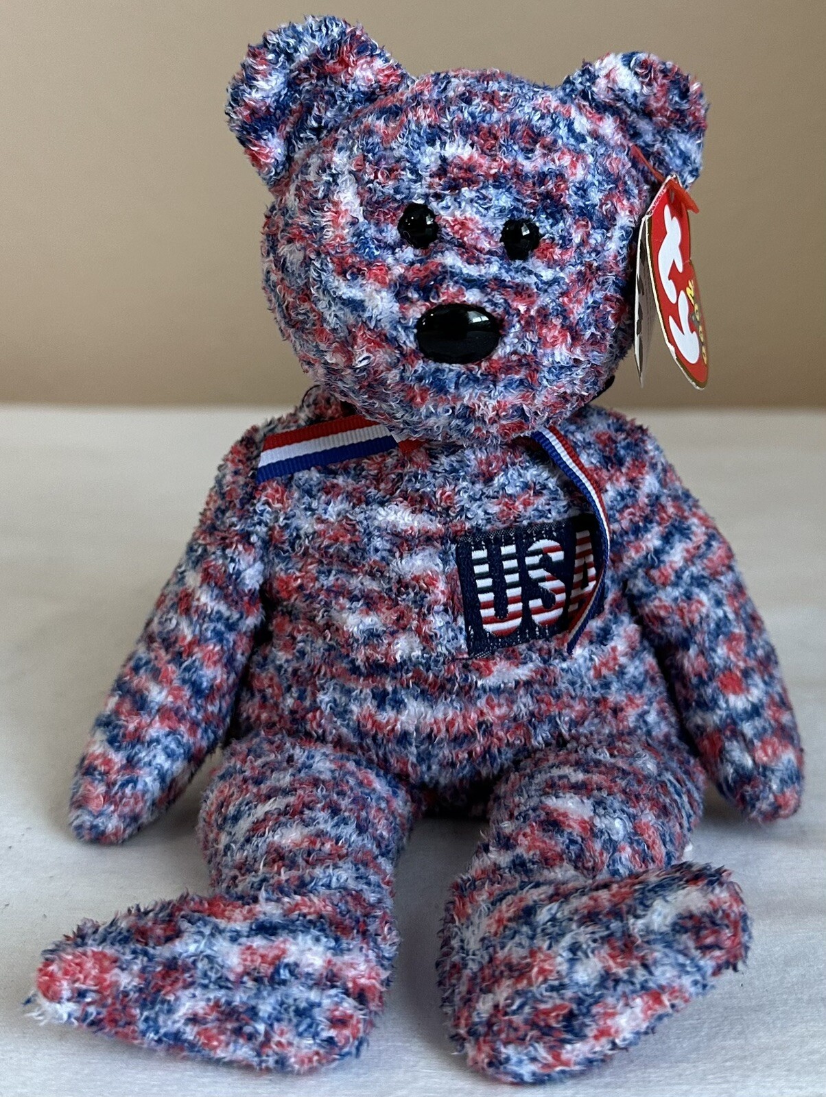 2000 USA Beanie Baby Patriotic Bear Red White Blue TY Dye Retired 2000-usa-beanie-baby-patriotic-bear-red-white-blue-ty-dye-retired
