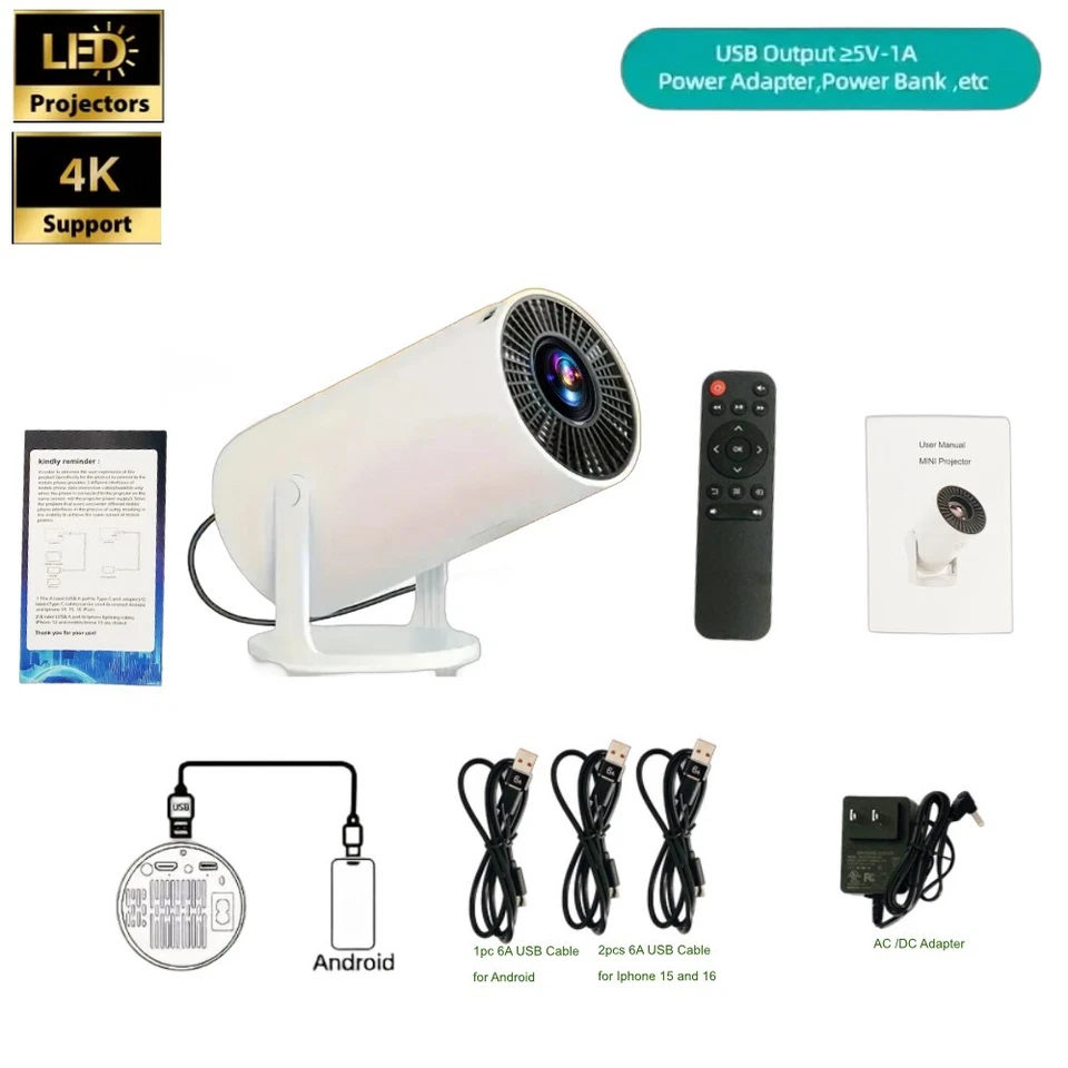 Mini 180º 1080p Smart Beam Mini Projector - Wired USB Home Office Entertainment - Image 2 of 4