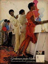 Gentlemen prefer Hanes Pantyhose ad 1976 black folks at ocean liner rail EB