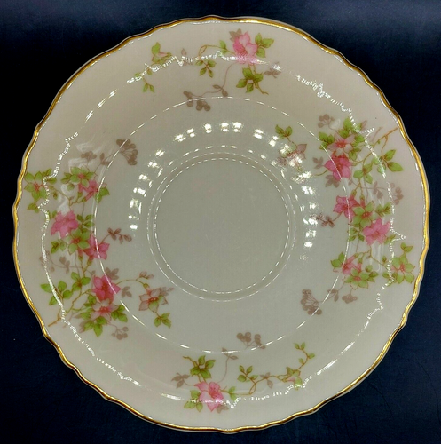 Vintage Stansbury by Syracuse China Footed Cup & Saucer Pink & Gray Flowers/Gold - Picture 6 of 12