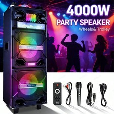 Wireless Bluetooth Speaker Dual 10" Woofer Party FM Karaok DJ AUX W/ Mic Remote