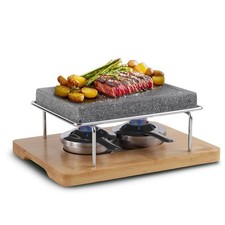 Lava Steak Stone Table Grill for BBQ Party with Bamboo Tray Indoor Outdoor Sm...