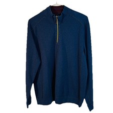 Tommy Bahama Reversible 1/4 Zip Sweater Men  s L Navy Burgandy Logo Cotton Knit