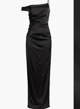 Long Black Lulus Asymmetrical Gown Dress with Slit (Small)