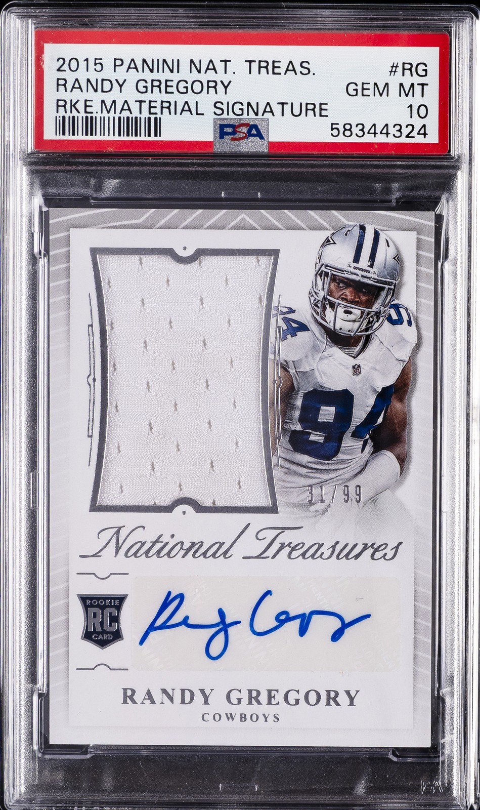 Randy Gregory Panini National Treasures Rookie Material Signature #RG Base