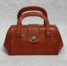 Vintage Meyers Embossed Faux Leather Handbag Orange Turn Lock Clasp Made in USA