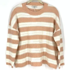 FRNCH Nadiege Striped Boxy Pastel Pink Crewneck Sweater M/L NWT