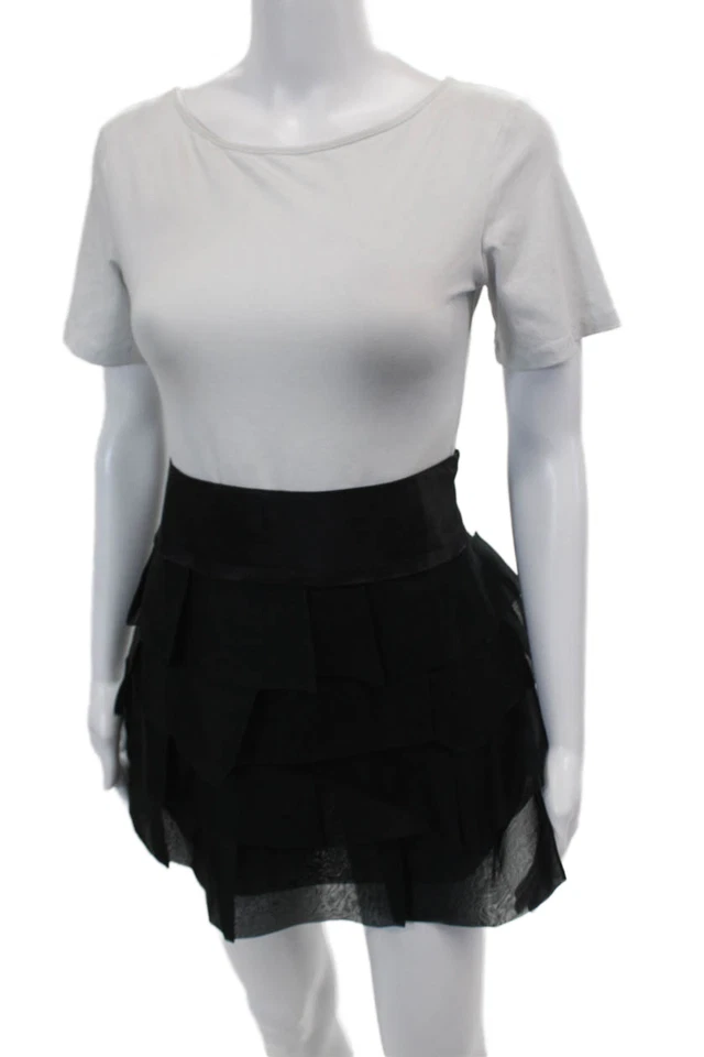 Minifalda negra con volantes plisados de seda talla 4 BCBGMAXAZRIA para mujer Foto 2 de 4