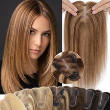 Free Part Topper Lace Base Clip in Remy Human Hair Toupee Hairpiece One Piece