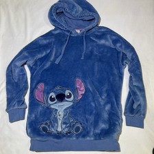 Disney Store Stitch Fluffy Hooded Sweatshirt Fleece Pullover Adults Size Medium