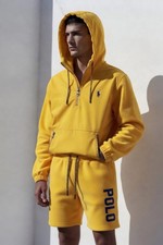 Polo Ralph Lauren Men's Yellow Hooded Sweatsuit Set Hoodie  Shorts Size M
