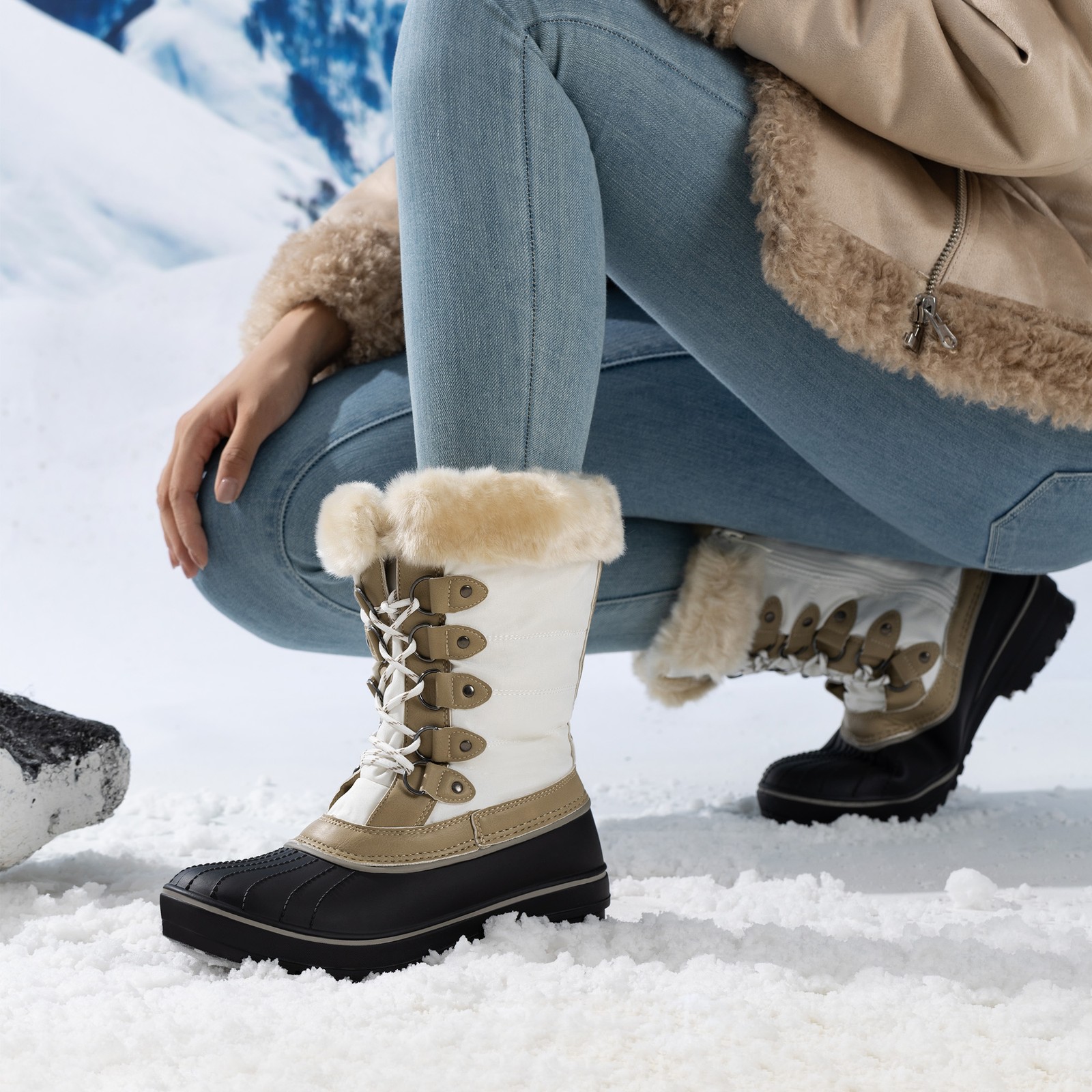 Dream Pairs Women Mid Calf Warm Snow Boots Non-Slip Winter Outdoor Ski Boots