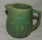 Vintage McCoy 1930's Water Lily Green Glaze Pottery Pitcher Jug # 124