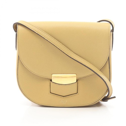 Celine Small Trotter Shoulder Bag Leather Yellow Women's Used From Japan