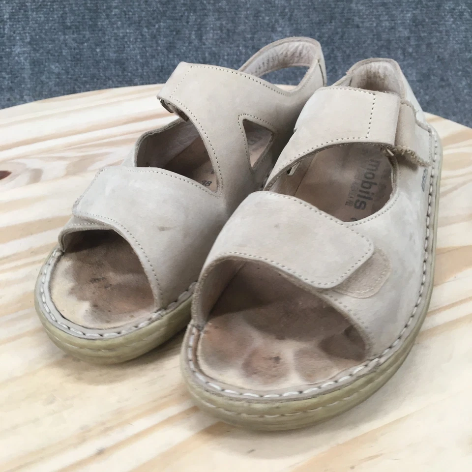 Sandalias Mobils By Mephisto para mujer 38 informales de cuña baja con cordones de cuero beige Foto 4 de 4