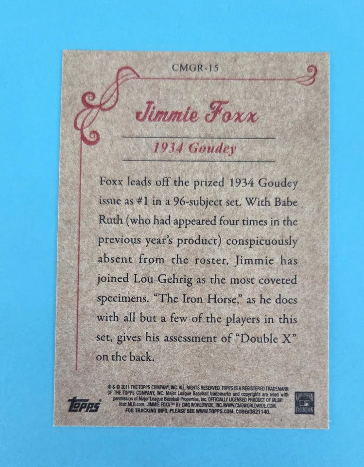 2011 Topps CMG Reprints #CMGR-15 Jimmie Foxx Philadel Athletics BASEBALL Card 5F - Image 2 of 2