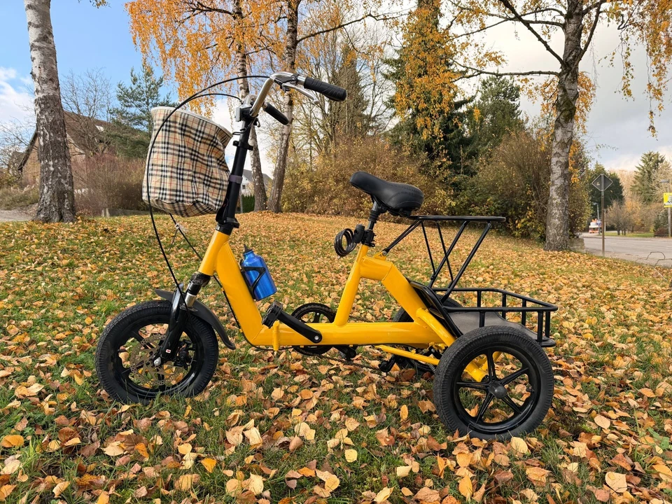 UESUENYENS 14 Zoll Dreirad Klappbar für Erwachsene mit Korb und Träger Gelb - Bild 3 von 4