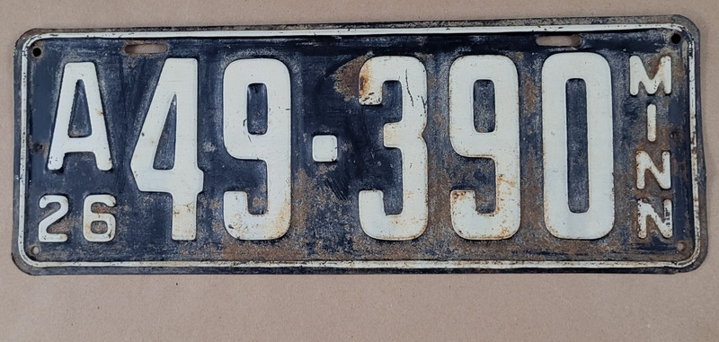 1926 Minnesota MN License Plate Original Paint 14 3/4"x 5 3/8" A 26 49-390 MINN
