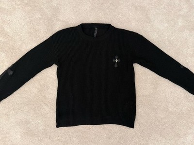 CHROME HEARTS Men s Black Sweater Leather Cross Patch & Silver Size Medium