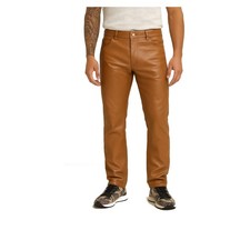 Men's Handmade Tan Brown Real Cowhide Leather Biker's Pant - Motorcycle Trousers