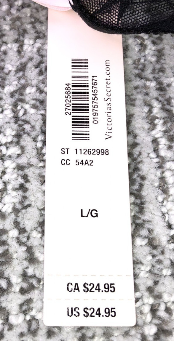 Victoria's Secret Very Sexy NWT Large Black Sheer Shine Adjustable Thong Panty