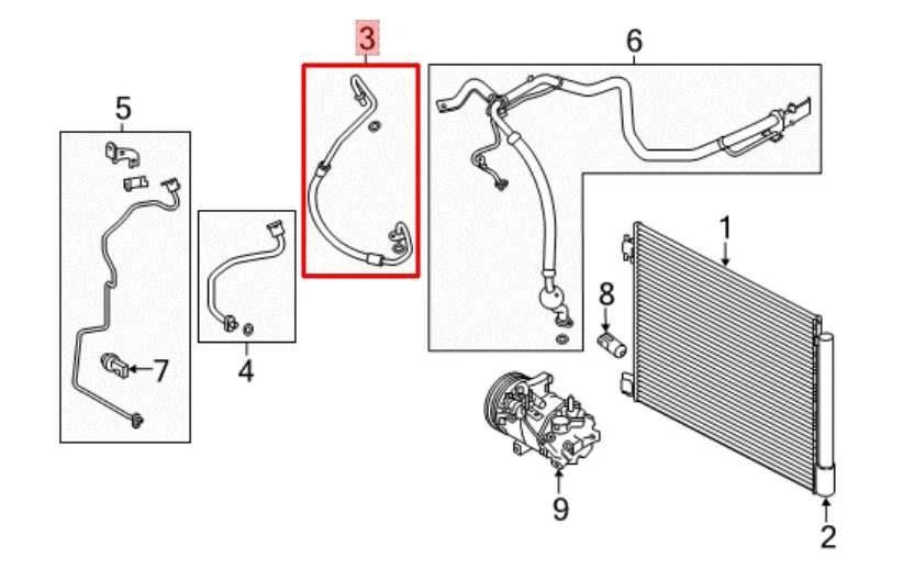 Nissan Rogue Sport SL 2017-2022 2,0 L AWD aire acondicionado línea de manguera de descarga Foto 2 de 4