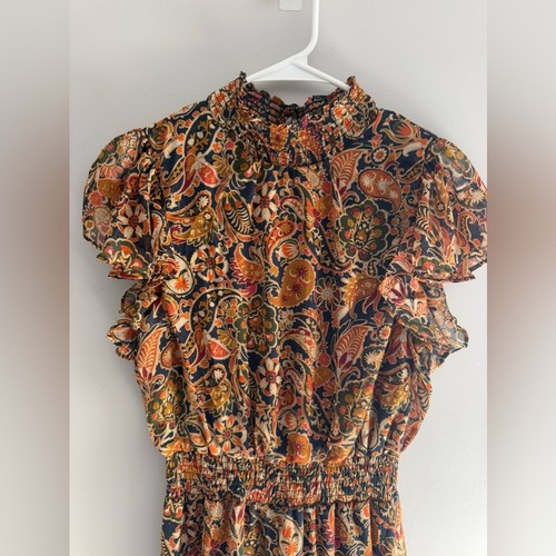 Cynthia Steffe Damen Jumpsuit M Paisley lang fließend kurz Flatterärmel Neu - Bild 2 von 11