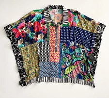 John Mark Tunic Top Nwt Pull Over Collar Wide Mixed Media Print 2X / 3X