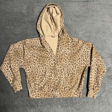 Victoria s Secret PINK Leopard Cheetah Print Silver Logo Full Zip Hoodie-XS