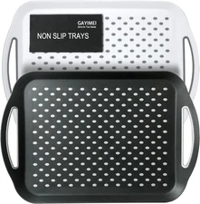Large Anti-Slip Serving Tray with Handles, Dual Rubber Grippy Lap Food Trays for