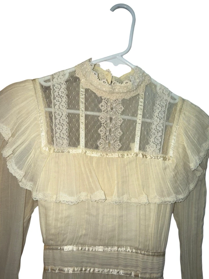 Vestido Gunne Sax Vintage Crema Victoriano Pradera Boda Encaje Talla 9 Pequeño? S/M Foto 3 de 4
