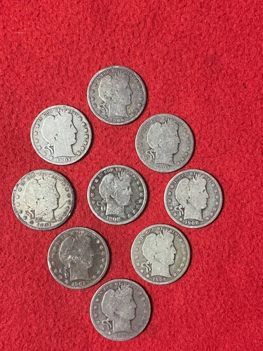 US Barber Half Dollars -  9 Coins   - Fine Silver - Fine Details - Junk Lot