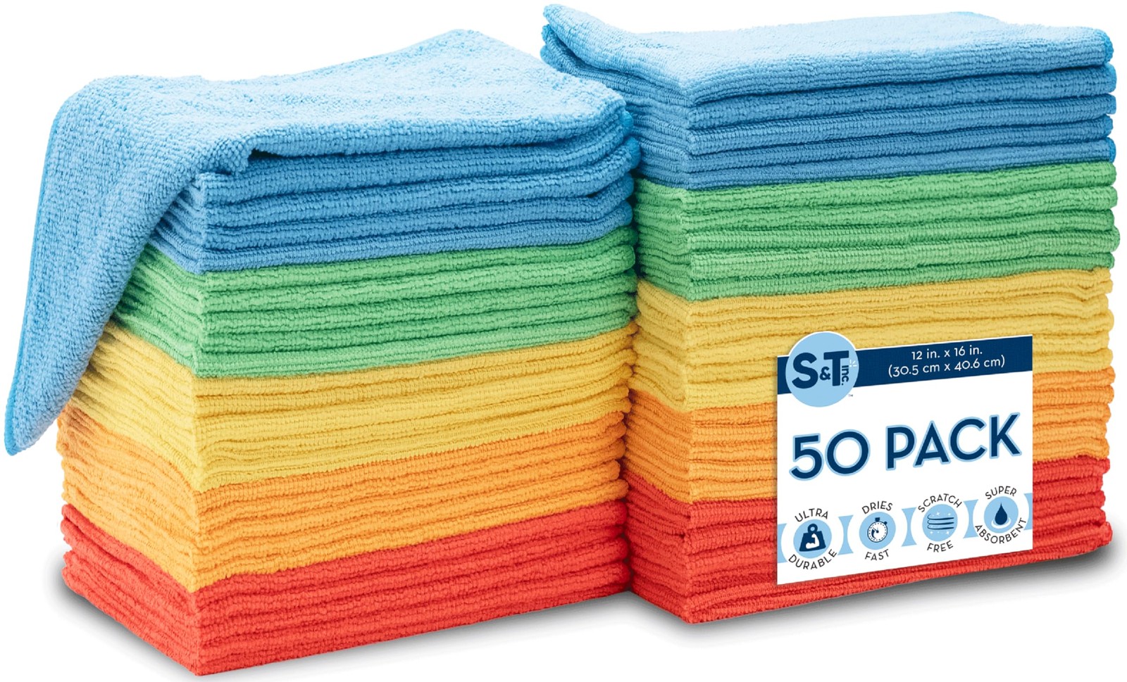 S&T INC 50-Pack 12x16 Inch Microfiber Cleaning Cloths Bulk Towels for Home Car and Glass