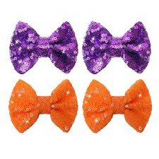 Halloween Hair Bows for Girls Orange Bow Clips Glitter Purple