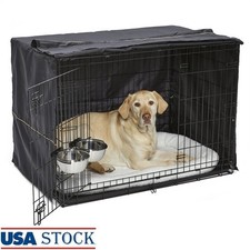 Metal Dog Crate Starter Kit Double Door Bed Stainless Steel Pet Bowls Adjustable