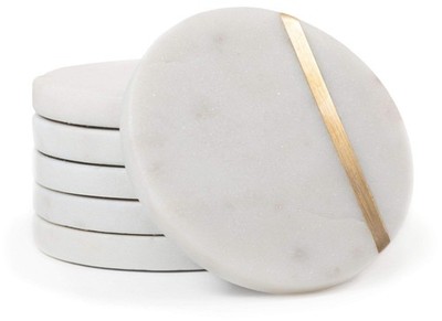 Cork  Mill Marble Coasters Set of 6 - Luxury Aesthetic Modern Decor for Coffe...