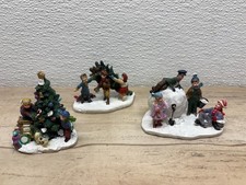 Vintage Set Of 3 Christmas Village Figurines Childrens And Christmas Trees